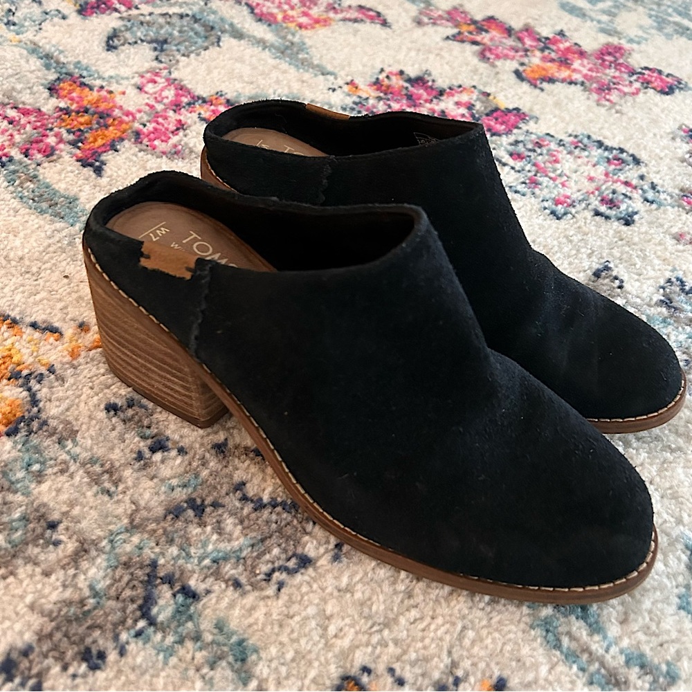 TOMS Black Velvet Mules Size 7
